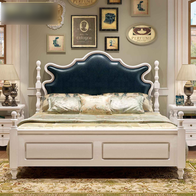 淮木实木床1 淮木 全实木床 欧式床头层真皮1.8米 白色床客厅卧室欧式