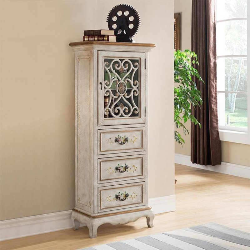 淮木龙抬头红酒柜单门镂空花工艺高柜边柜裂纹美式乡村装饰储物角柜