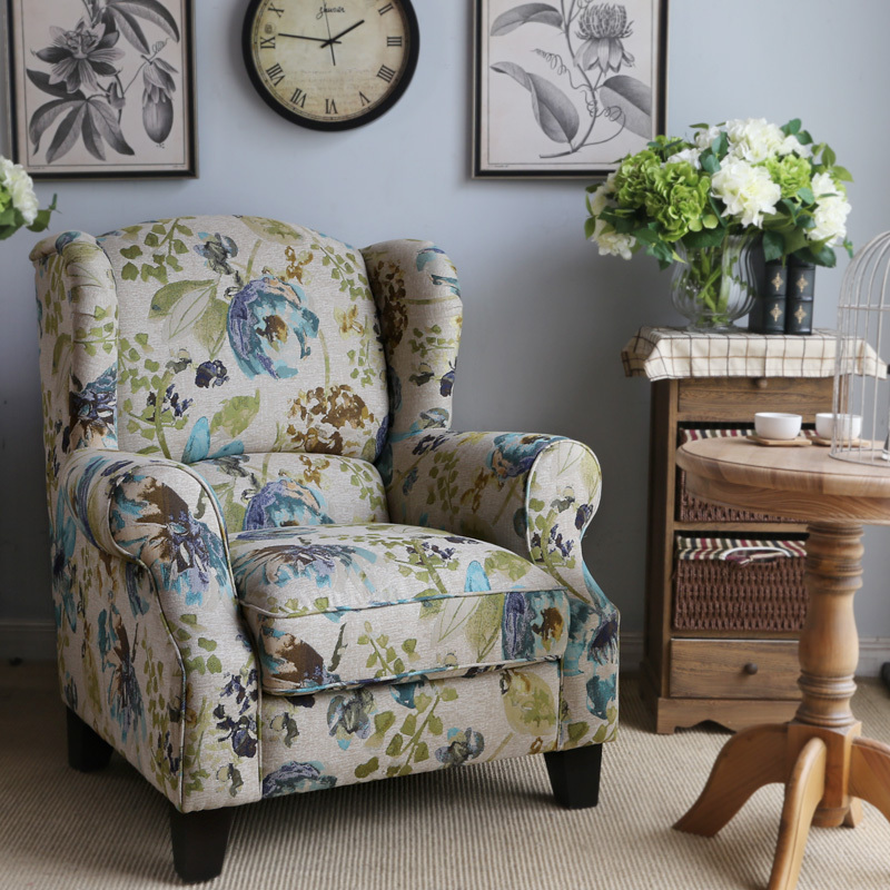 淮木布艺沙发老虎椅休闲椅美式乡村田园复古风格家具客厅卧室欧式田园