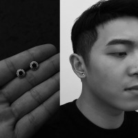 复古做旧圆形耳钉男士简约小众设计冷淡风耳环男生美式嘻哈耳饰男送女朋友老婆情人节七夕生日礼物