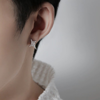 黑白锆石不规则四芒星S925纯银耳钉男冷淡风时尚简约气质情侣耳饰送女朋友老婆情人节七夕生日礼物