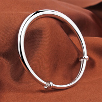 银手镯女9999纯银光面推拉可调节简约实心刻字送女友妈妈银饰礼物送女朋友老婆情人节七夕生日礼物