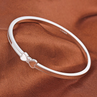 细圈闭口银手镯9999纯银女学生时尚小清新蝴蝶结封口式实心银镯子送女朋友老婆情人节七夕生日礼物