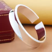 999足银手镯开口宽版凹面银手镯简约男女情侣款平口刻字银镯子送女朋友老婆情人节七夕生日礼物