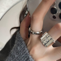日韩S925银个性宽边戒指女复古时尚重工几何波浪开口指环食指戒潮送女朋友老婆情人节七夕生日礼物
