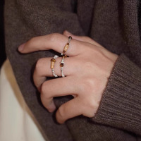 新品焦糖拿铁虎眼石碎银戒指女不掉色轻奢高级感弹力绳食指戒手饰送女朋友老婆情人节七夕生日礼物