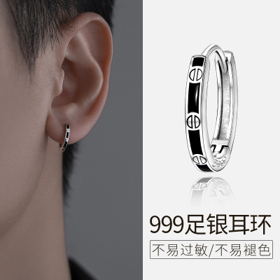 999纯银耳环男潮流小众高级感2025个性素圈小众男生痞帅耳钉耳饰