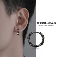 999纯银耳环黑色耳钉养耳洞潮酷小众高级感男士耳圈耳扣耳骨钉女送女朋友老婆情人节七夕生日礼物