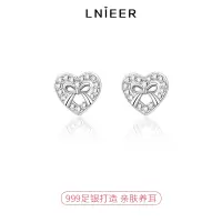 999纯银满钻爱心蝴蝶结耳钉女养耳洞耳骨钉2025新款精致小巧耳环