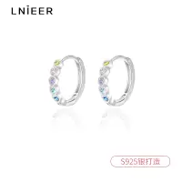 S925纯银彩色锆石爱心耳圈简约纯银耳扣养耳洞耳环睡觉洗澡免摘