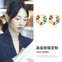 白百何同款珐琅彩色耳环小众设计感耳圈耳扣2025新款高级轻奢耳钉送女朋友老婆情人节七夕生日礼物