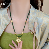 新中式国风锦鲤平安锁项链女2025新款毛衣链绿玛瑙古法沙金锁骨链送女朋友老婆情人节七夕生日礼物