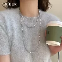 施家真多麻铂金银灰色珍珠项链女高级感长款毛衣链2025年新款饰品送女朋友老婆情人节七夕生日礼物