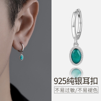 925纯银绿色滴釉耳扣邓为同款耳环男轻奢高级感小众设计潮耳饰送女朋友老婆情人节七夕生日礼物