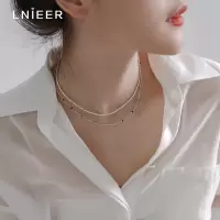 韩国IU同款925纯银碎银子项链女夏轻奢小众设计彩珠锁骨链叠戴款