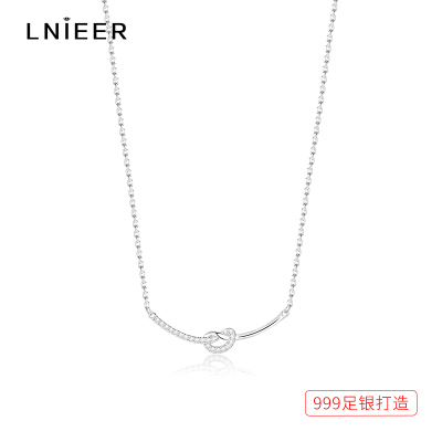 999纯银绳结项链女轻奢小众设计感微笑银项链女生七夕礼物送女友