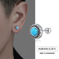 纯银耳钉男款高级感绿色复古耳骨钉单只耳环气质睡觉免摘潮男耳饰送女朋友老婆情人节七夕生日礼物