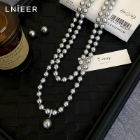 施家真多麻灰色强光珍珠项链女多种戴法毛衣链高级长款双层锁骨链送女朋友老婆情人节七夕生日礼物