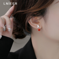 925纯银蝴蝶红珠耳钉女轻奢小众设计感耳环夏2025新款潮耳饰送女朋友老婆情人节七夕生日礼物