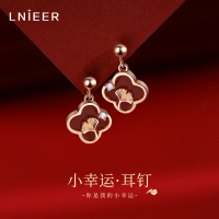 999纯银四叶草耳钉女本命年耳环红玛瑙耳坠秋冬红色新年耳饰礼物送女朋友老婆情人节七夕生日礼物