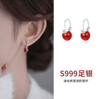 999纯银天然石榴石耳圈耳环女2025年新款潮轻奢耳坠耳钉红色耳饰送女朋友老婆情人节七夕生日礼物
