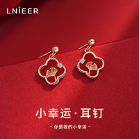 999纯银四叶草耳钉女新年红玛瑙红色耳环春夏轻奢百搭耳饰品送女朋友老婆情人节七夕生日礼物