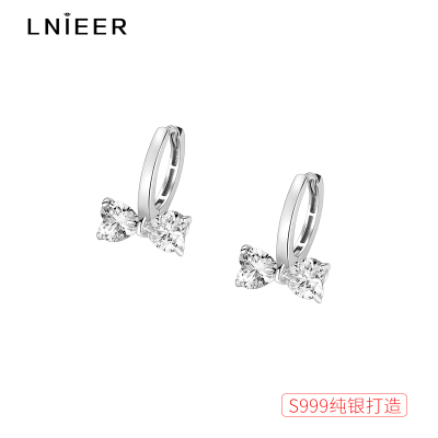 999纯银蝴蝶结耳圈女耳钉设计感轻奢高级感钻石新款耳环气质耳饰