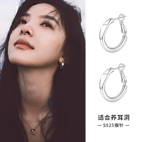 S925纯银针章若楠同款耳圈圆圈耳环女轻奢小众耳钉高级感春夏耳饰送女朋友老婆情人节七夕生日礼物