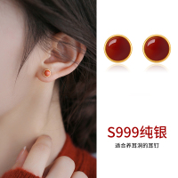 999纯银天然南红耳钉女轻奢复古高级感耳环红色养耳洞潮春夏耳饰送女朋友老婆情人节七夕生日礼物