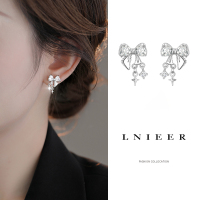 999纯银蝴蝶结钻石耳钉女高级感个性冷淡风耳环2025百搭耳饰送女朋友老婆情人节七夕生日礼物