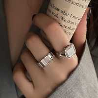 冰晶白茶方形锆石925纯银ins潮冷淡风开口高级可调节学生网红指环送女朋友老婆情人节七夕生日礼物