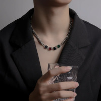 拼接项链男高级感小众设计感拼色钛钢锁骨链男生高街嘻哈毛衣链送女朋友老婆情人节七夕生日礼物