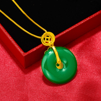 越南沙金平安扣项链仿真黄金玉髓吊坠镀24K金锁骨链首饰久不掉色送女朋友老婆情人节七夕生日礼物