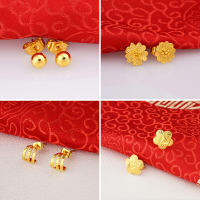 越南沙金小耳钉耳环女仿真24k镀黄金耳棒女士饰品久不掉色送女朋友老婆情人节七夕生日礼物
