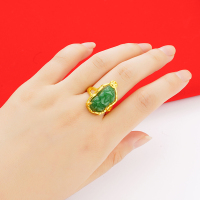 女生戒指貔貅越南沙金仿金镶玉戒子镀金欧币材质镶宝石饰品开口送女朋友老婆情人节七夕生日礼物