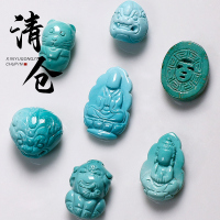 [清仓捡漏]原矿湖北十堰绿松石雕刻珠无相背云老虎隔珠DIY配饰送女朋友老婆情人节七夕生日礼物