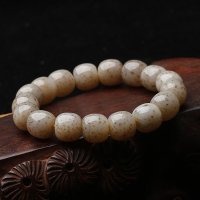 野牛沟天然和田玉单圈手链糖料桂花糕男女款时尚手串老桶珠带证送女朋友老婆情人节七夕生日礼物