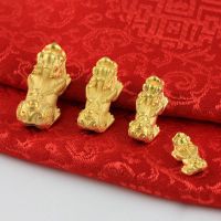 越南沙金貔貅黄铜镀真金3D招财横穿貔貅24K金色DIY手链配件送女朋友老婆情人节七夕生日礼物