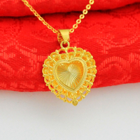 沙金桃心吊坠仿黄金饰品心形锁骨项链女送妈妈礼物工厂直销送女朋友老婆情人节七夕生日礼物