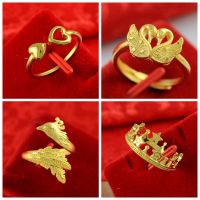 金满多 爱心星星皇冠女生戒指 黄铜镀金双天鹅凤凰女戒 久不掉色送女朋友老婆情人节七夕生日礼物