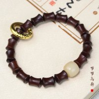 尼泊尔紫檀木手串竹节单圈跑环佛珠手链男女炭烧菩提根文玩小饰品送女朋友老婆情人节七夕生日礼物