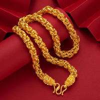 越南沙金精品光面霸气龙骨项链网红时尚布纹龙头镀金项链久不掉色送女朋友老婆情人节七夕生日礼物