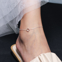 纯银脚链复古森系银饰个性饰品韩版简约银珠镂空方块脚踝链脚饰送女朋友老婆情人节七夕生日礼物