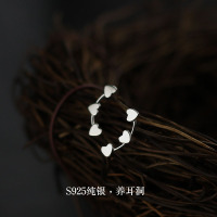 新款潮银饰925纯银耳钉女简约百搭不过敏纯银耳饰个性联排3小爱心送女朋友老婆情人节七夕生日礼物