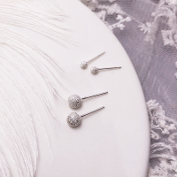 925纯银耳钉简约气质银饰耳环个性防过敏耳饰闪砂喷砂银豆豆闪耀送女朋友老婆情人节七夕生日礼物
