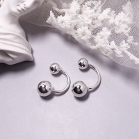 925纯银耳钉穿刺耳饰简约个性耳环日韩耳饰气质光面圆球弯钩耳钉送女朋友老婆情人节七夕生日礼物