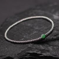翠灵 原创纯银手链女款阳绿翡翠玉石转运珠复古银饰个性手串简约送女朋友老婆情人节七夕生日礼物