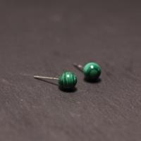 天然孔雀石耳钉925纯银耳饰简约小巧圆珠耳饰新款女高级感民族风送女朋友老婆情人节七夕生日礼物