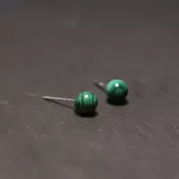 天然孔雀石耳钉925纯银耳饰简约小巧圆珠耳饰新款女高级感民族风送女朋友老婆情人节七夕生日礼物