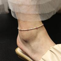 925银水晶红碧玺脚链女性感本命年碎银子脚环成人足链新款脚踝链送女朋友老婆情人节七夕生日礼物